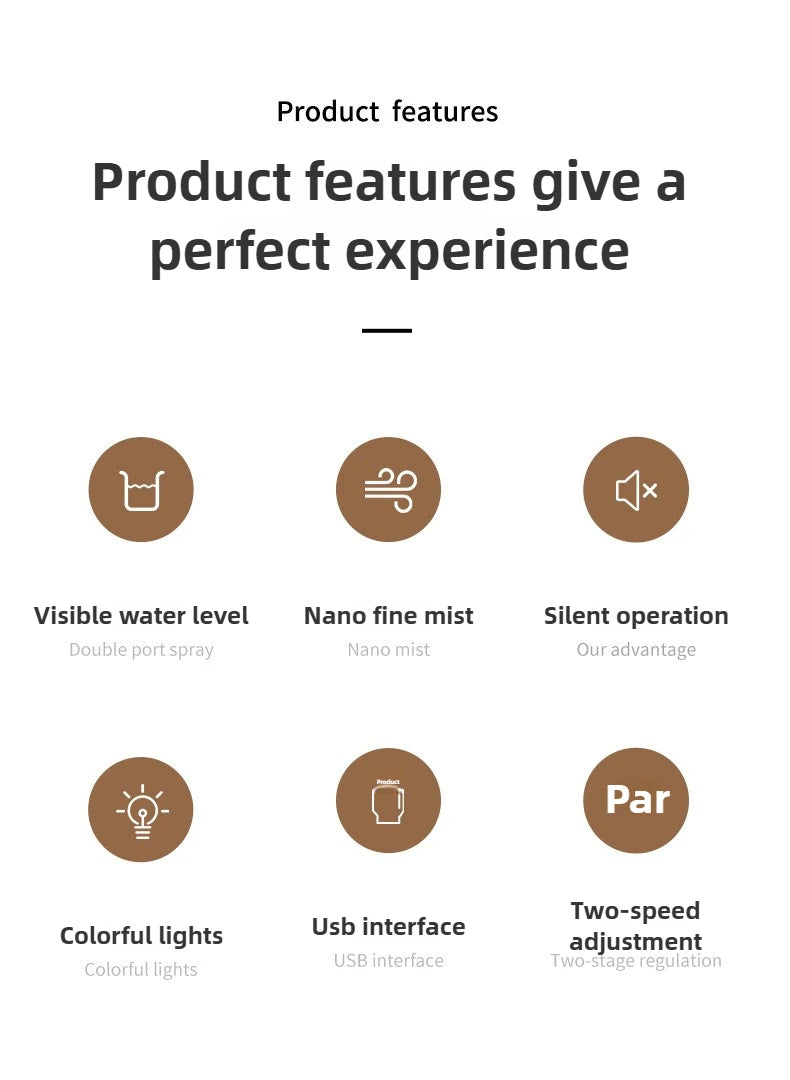 600ML Luminous Air Humidifier Double Spray Port Essential Oil Aromatherapy Humificador Cool Mist Maker Purify for Home Office