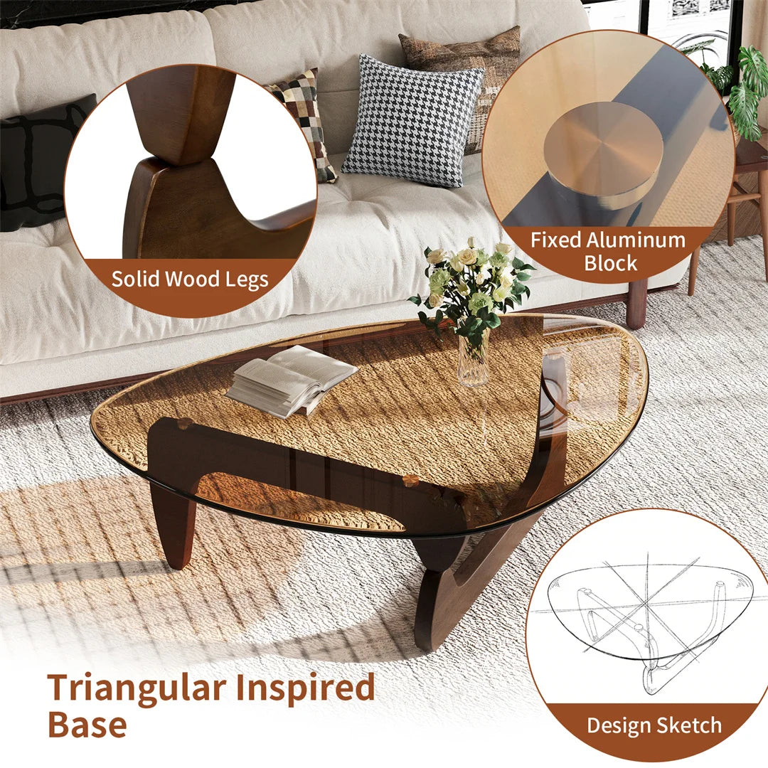 Modern Irregular Accent Coffee Table – Amber-Tinted Tempered Glass Center Table