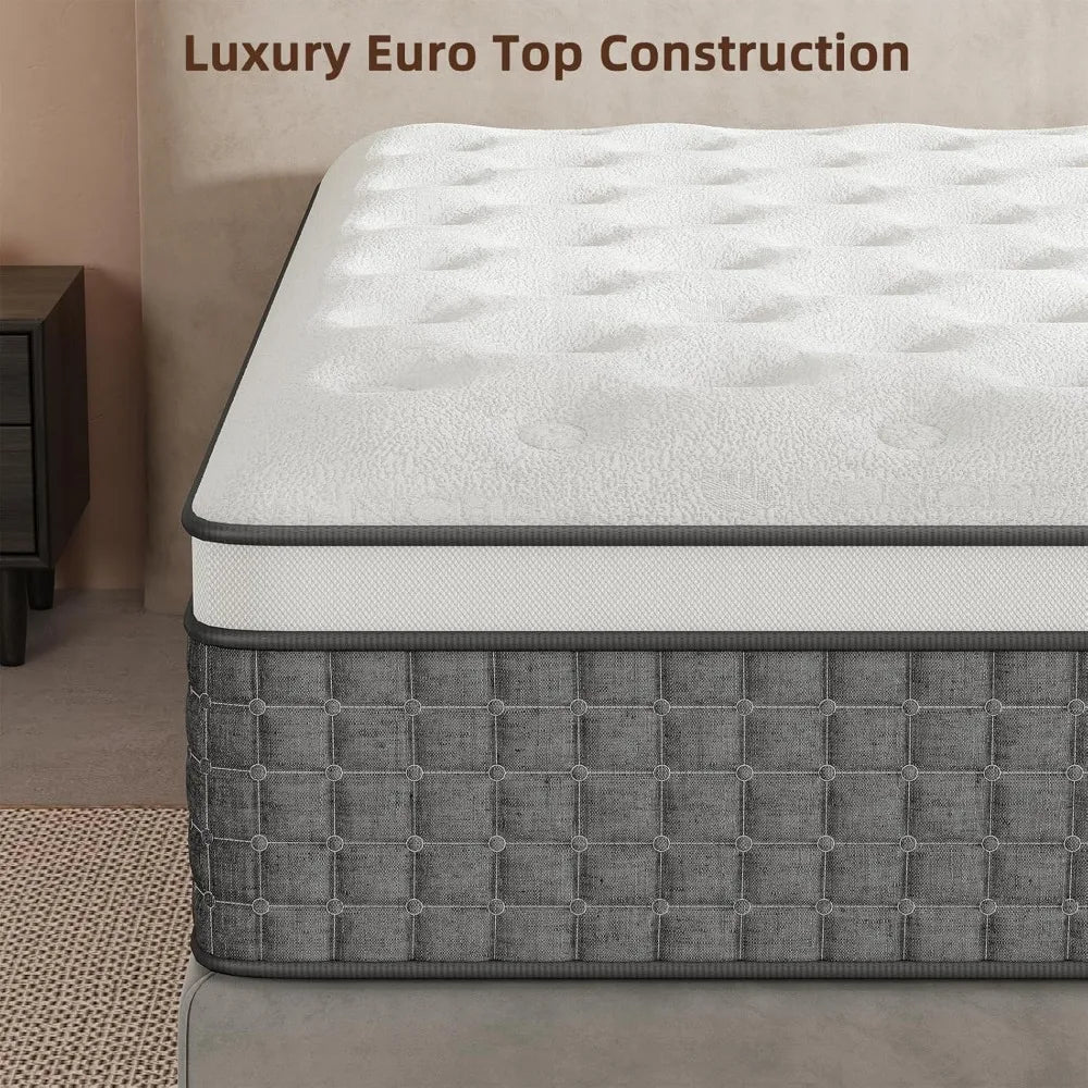 Mattress King Size, Medium Firm 10 Inch Mattresses with Extra Lumbar & Shoulder Support, Hybrid Mattress King with Gel Memory