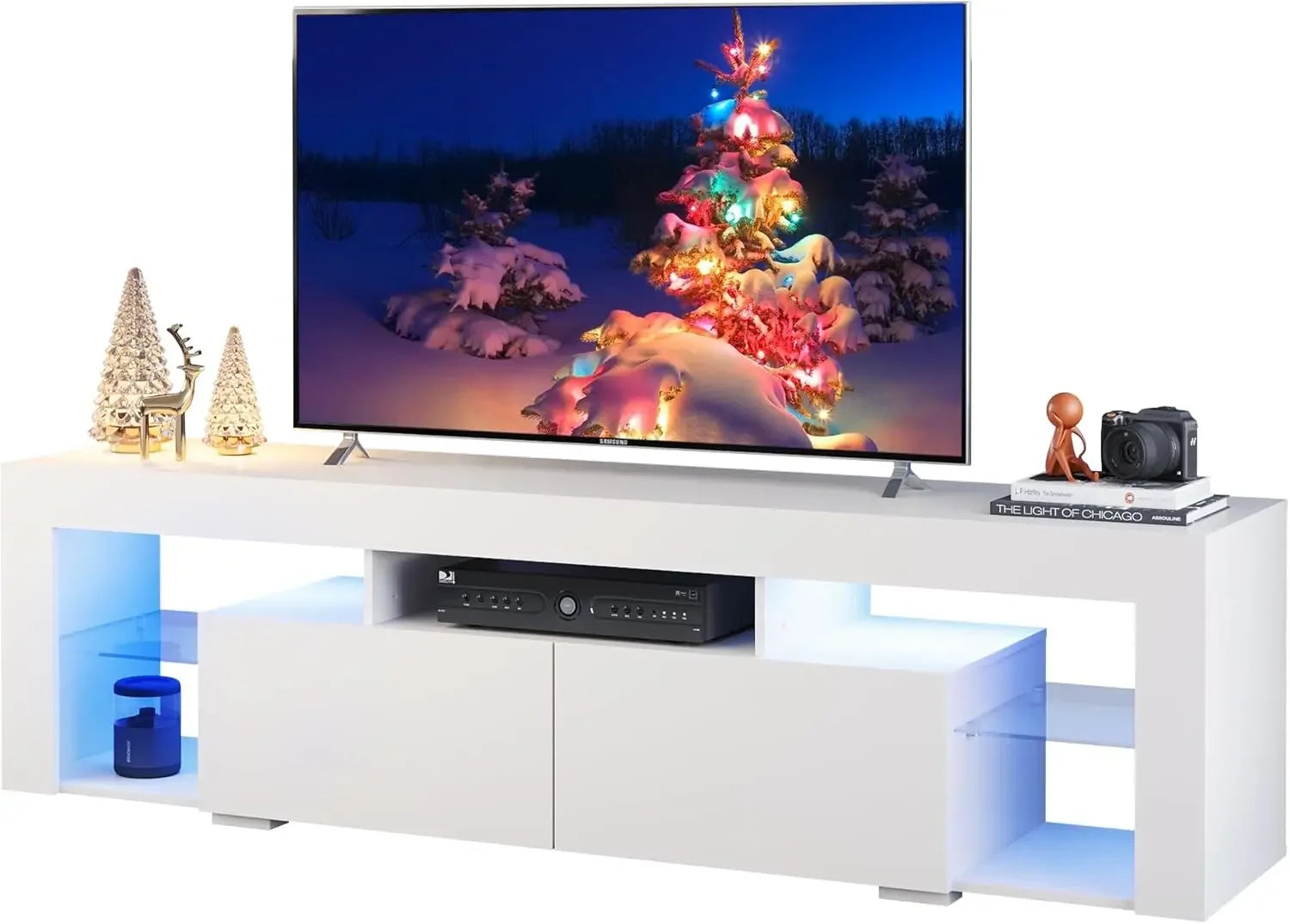 63 Inch TVs Stand, LED Entertainment Center for 60 To 70 Inch TV, Modern TV Console with 2 Drawers, TVs Stands