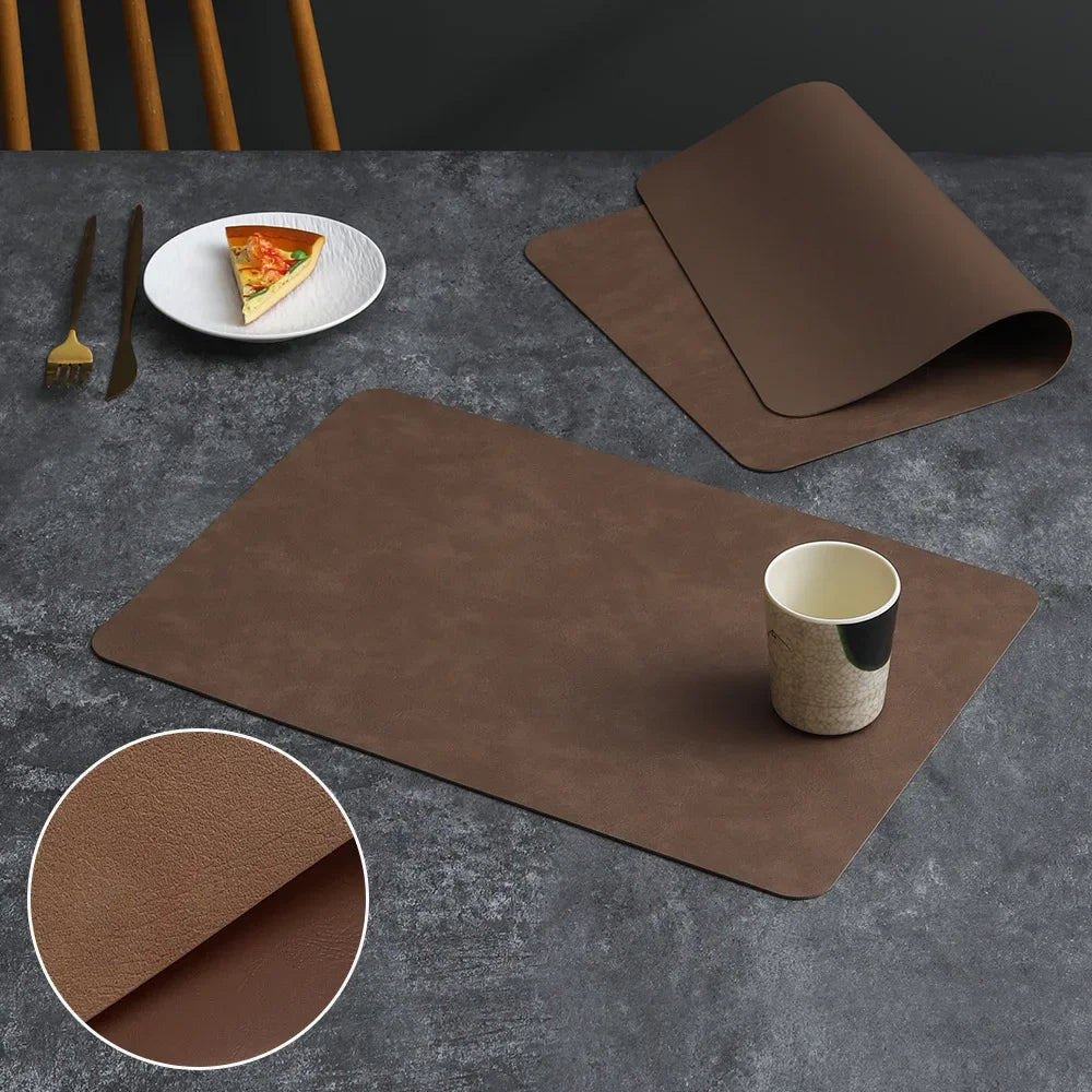 1pc Square Cowhide Patterned Placemat PU Leather Double-layer Front and Back Dual Color Household Hotel Dining Table Decor Mat
