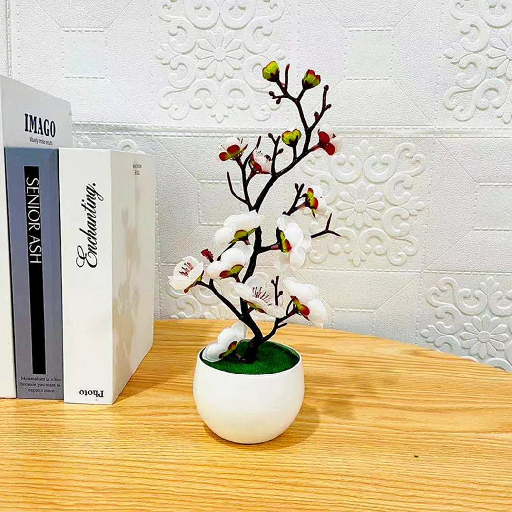 1pcs Bonsai Silk Flowers Plum Artificial Potted Plants Blossoms Simulation Winter Plum Branch Bonsai Wedding Home Room Decorate