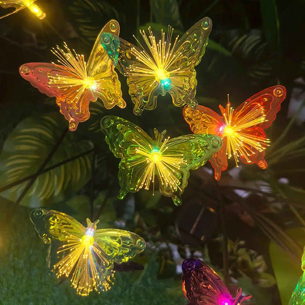 1PC Solar LED Fiber Optic 6 Head Butterfly Light Outdoor Decoration Lawn Light Garden Atmosphere Decoration Light