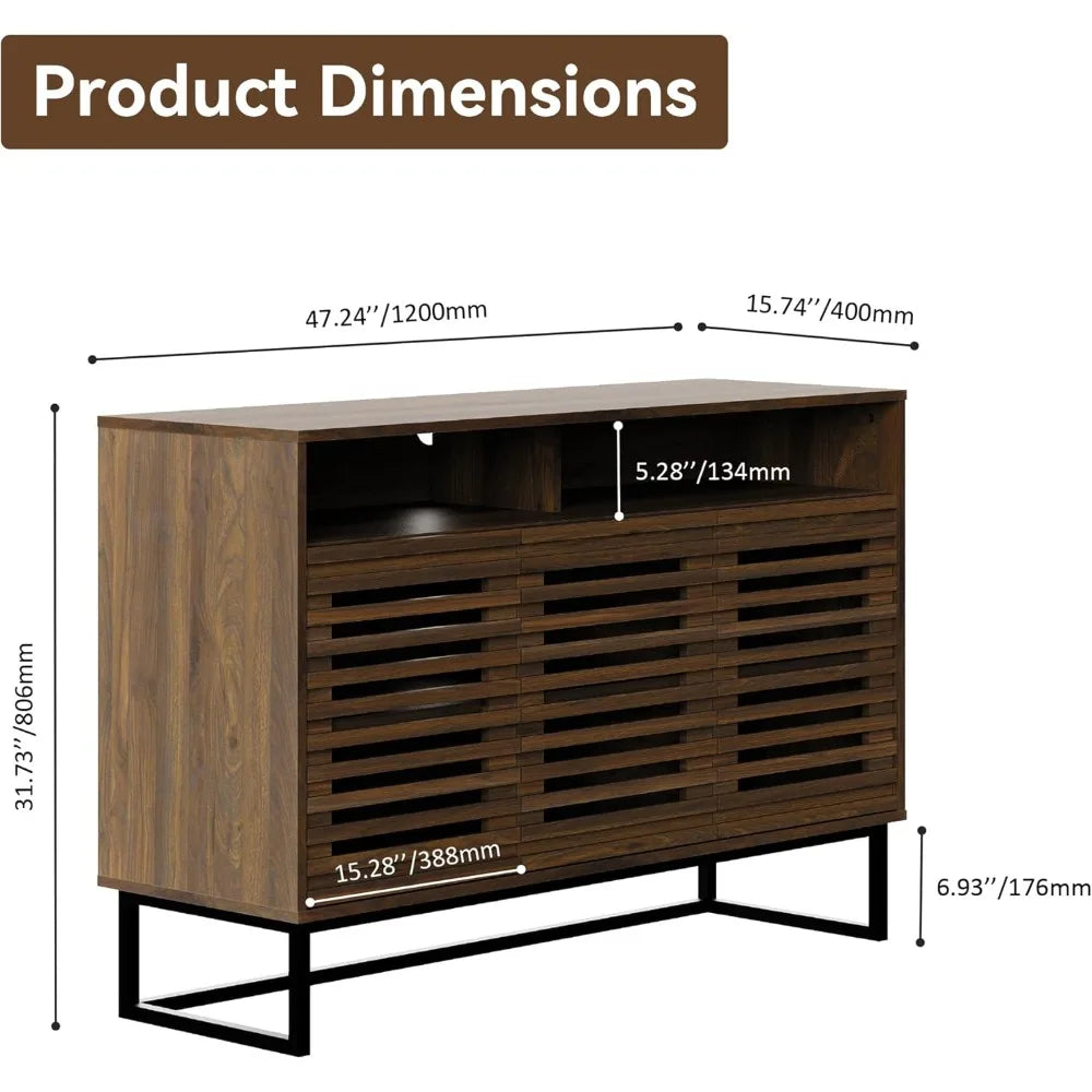 Tall TV Stand with Louvered Door and Adjustable Shelf for up to 100 inch Tvs Walnut 2 in 1 Console with Ample Storage Modern