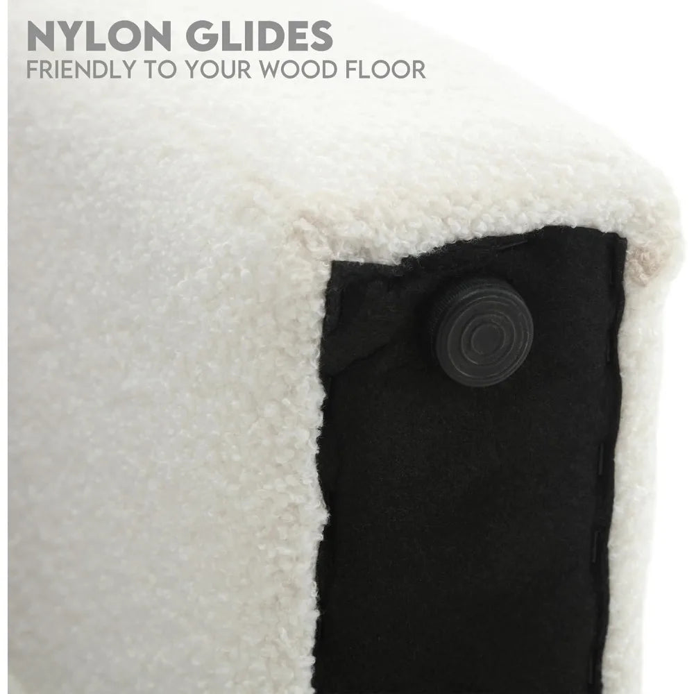 White Modern Bouclé Bench – Rectangular Sherpa Upholstered Ottoman