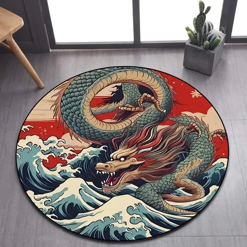 Cartoon 3D dragon pattern round carpet, suitable for living room bedroom sofa game room decoration carpet, non-slip floor mat