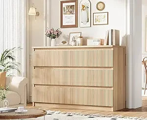 6 Drawer Dresser for Bedroom, Modern Fluted Dresser, Bedroom Dressers with Drawers, Large Double Wooden Chest of Drawers for