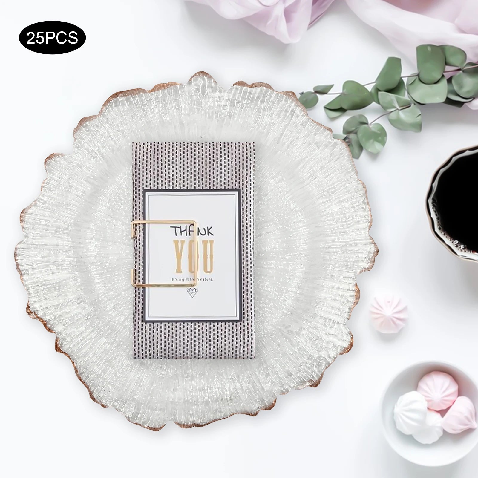 25PCS Rose Gold Charger Plates – Clear 32cm Decorative Table Chargers