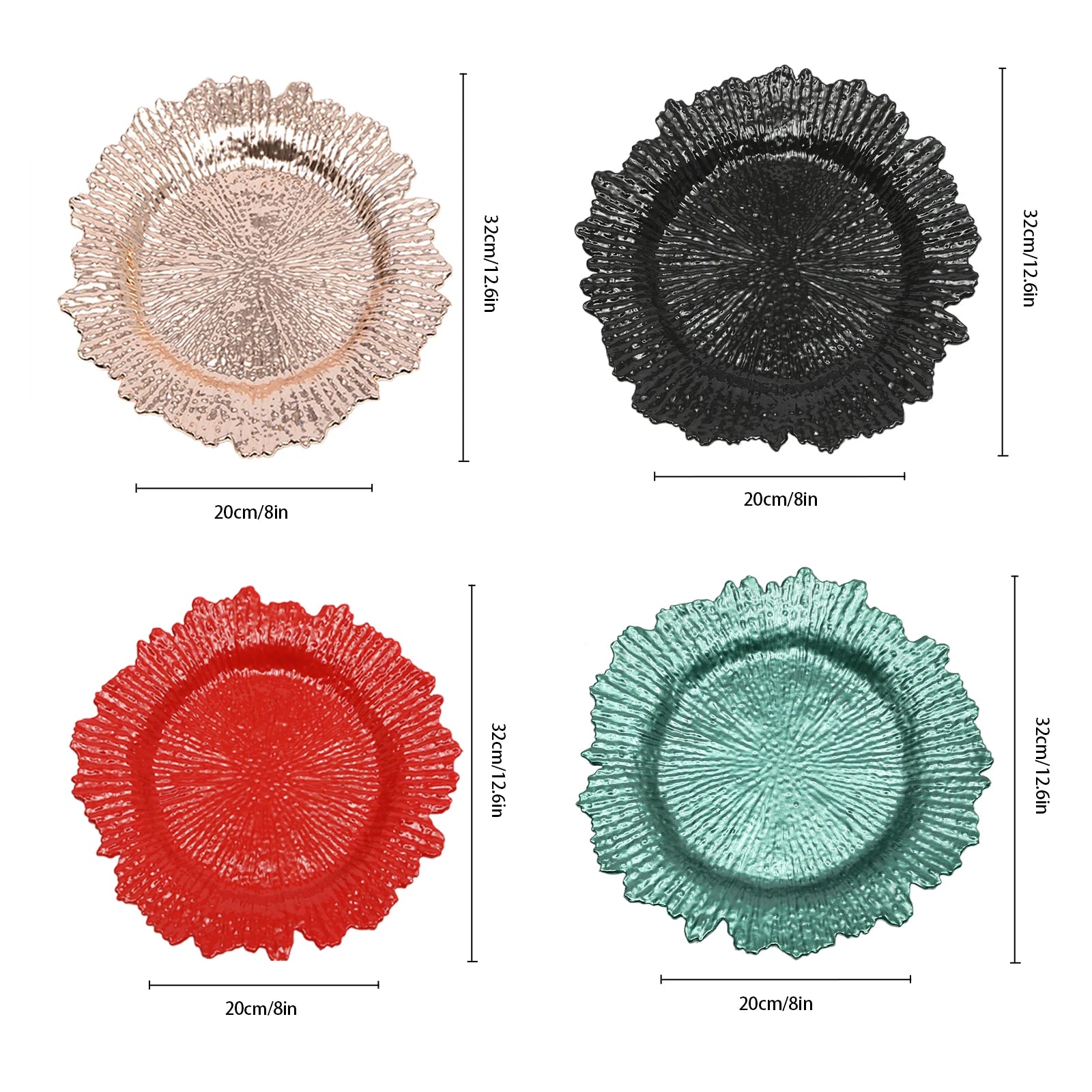 24-Piece 12.6″ Plastic Reef Charger Plates – Round Dinner Chargers (4 Colors)