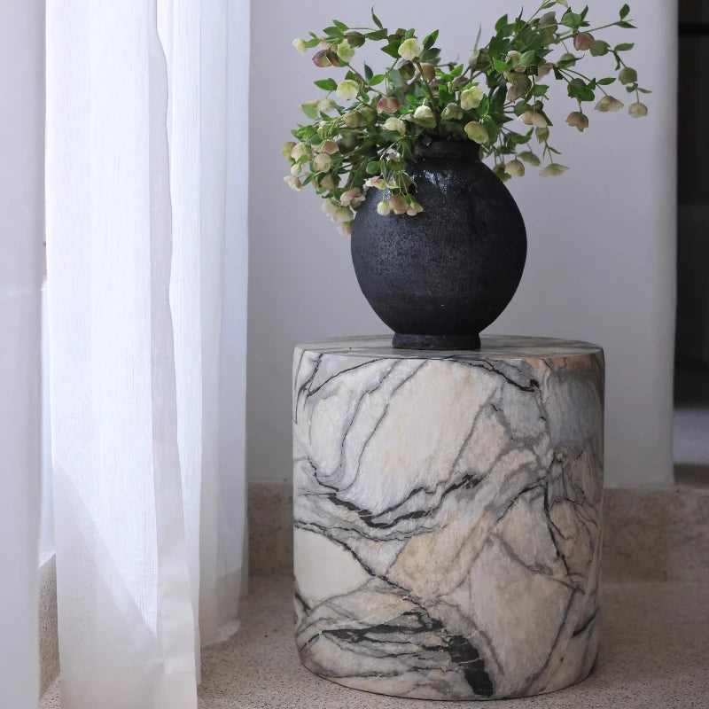 Black White Side Tables Cylindrical Imitate Marble Flowerpot Stand Artistic Coffee Table for Living Room Modern Sofa End Tables