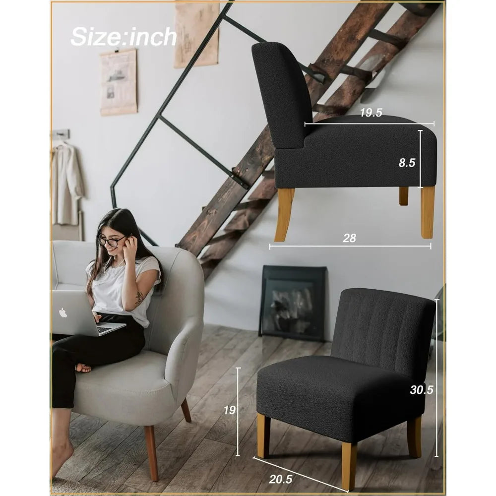 Modern Slipper Accent Chairs – Set of 2 Upholstered Chairs in Black