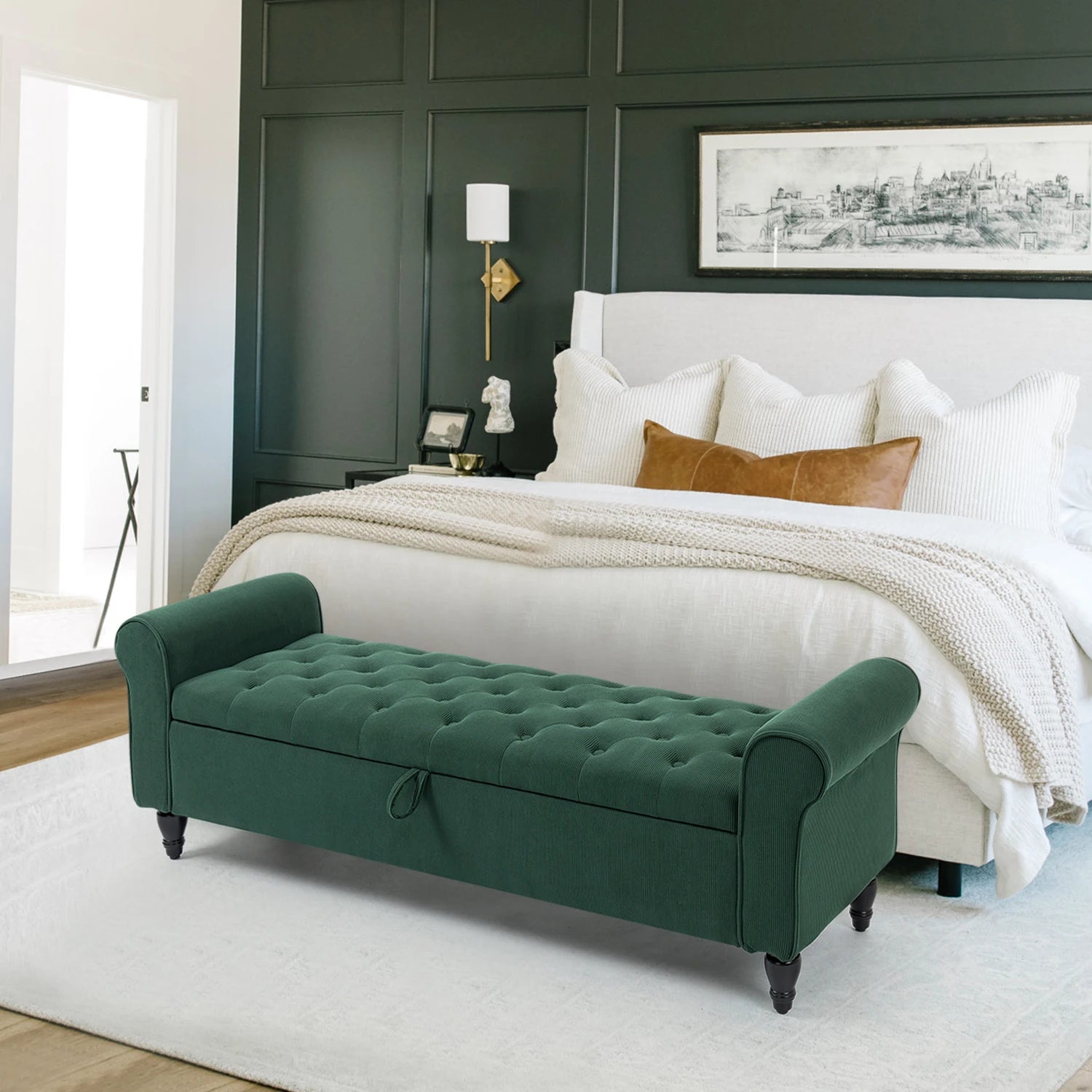 Storage Ottoman Bench – 63″ Upholstered Tufted End-of-Bed Bench