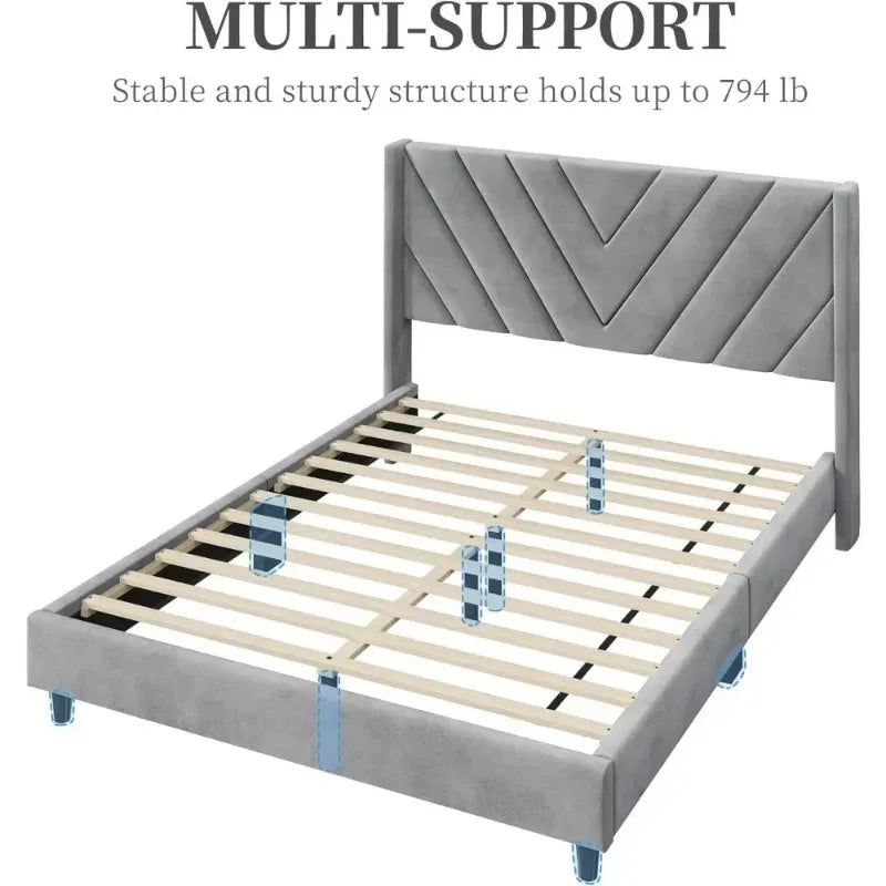 Upholstered Platform Bed Frame – Tufted Wingback Headboard with Wooden Slat Support