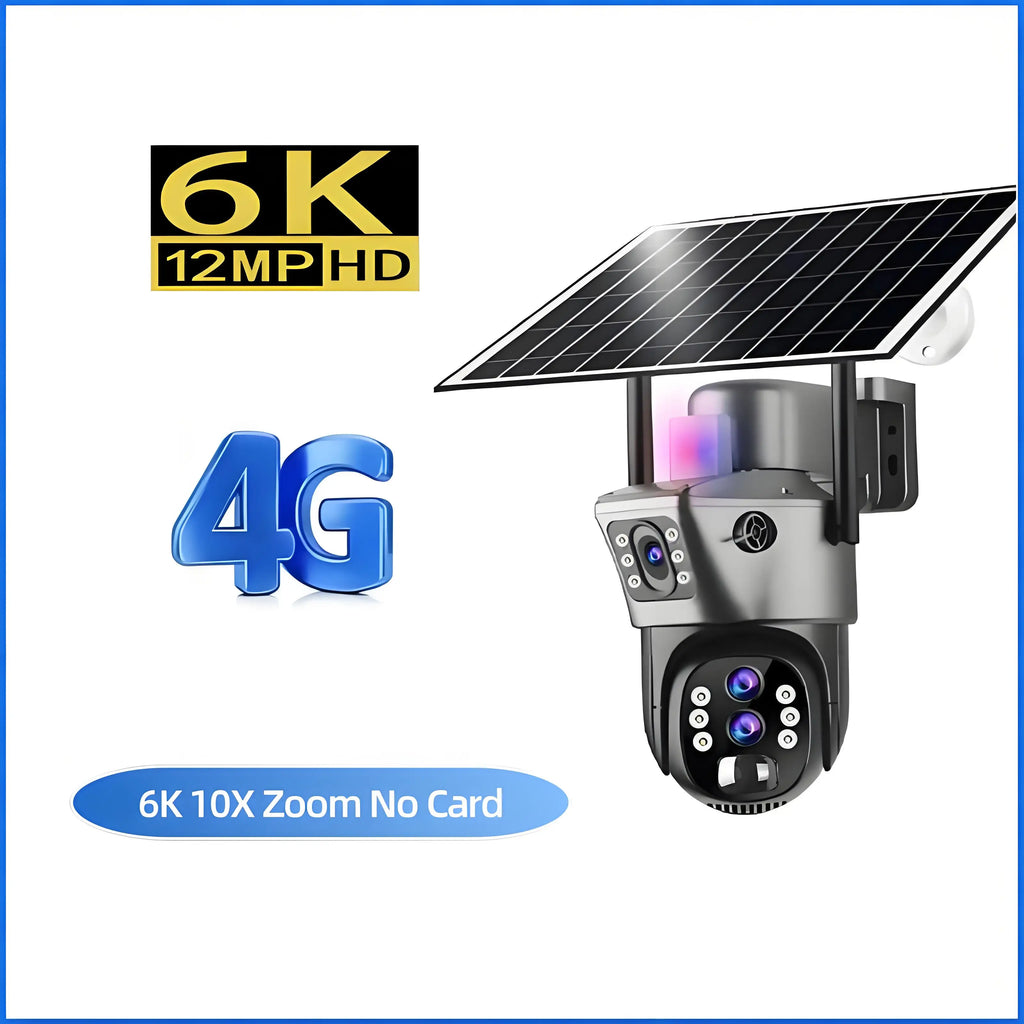4G SIM Solar Security Camera – 12MP 6K Triple Lens PTZ (10× Zoom)