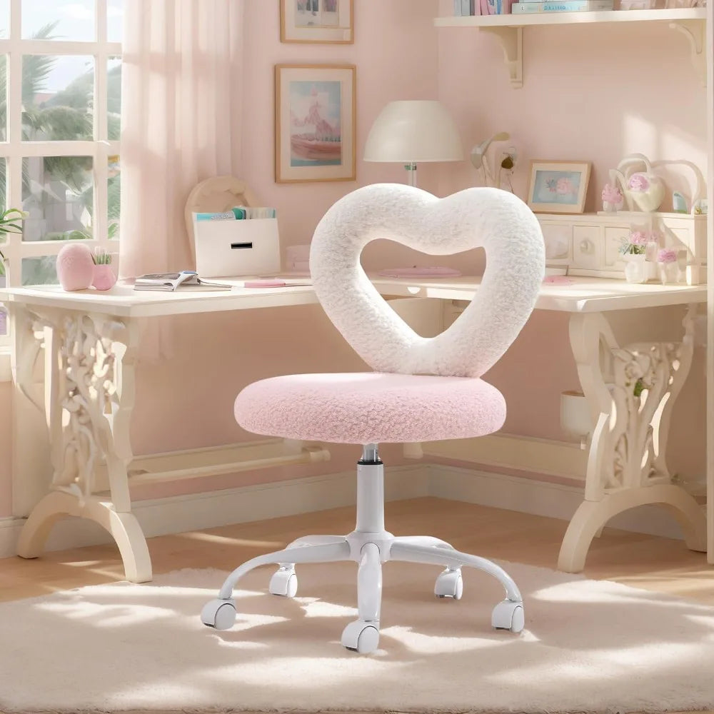 360’ Swivel Kids Chairs Computer Chairs with Wheels，Adjustable Heart Children Chair Study Upholstered Vanity Chai