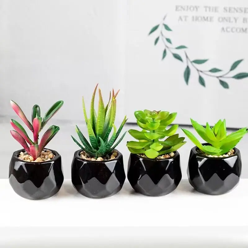 Artificial Succulent Bonsai Plants With Pottery Pot For Room Decoration Office Table Home Garden Decor