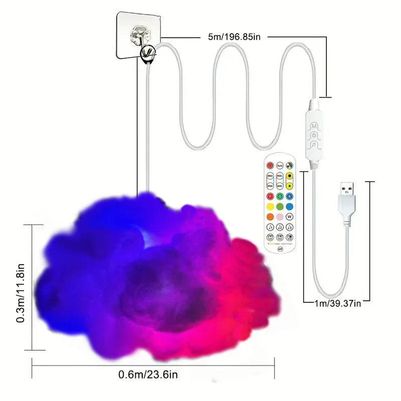LED 3D Lightning Cloud Light Bluetooth Voice Control Remote USB Plug Dimmable Mood Decorative Night Light for Game Room
