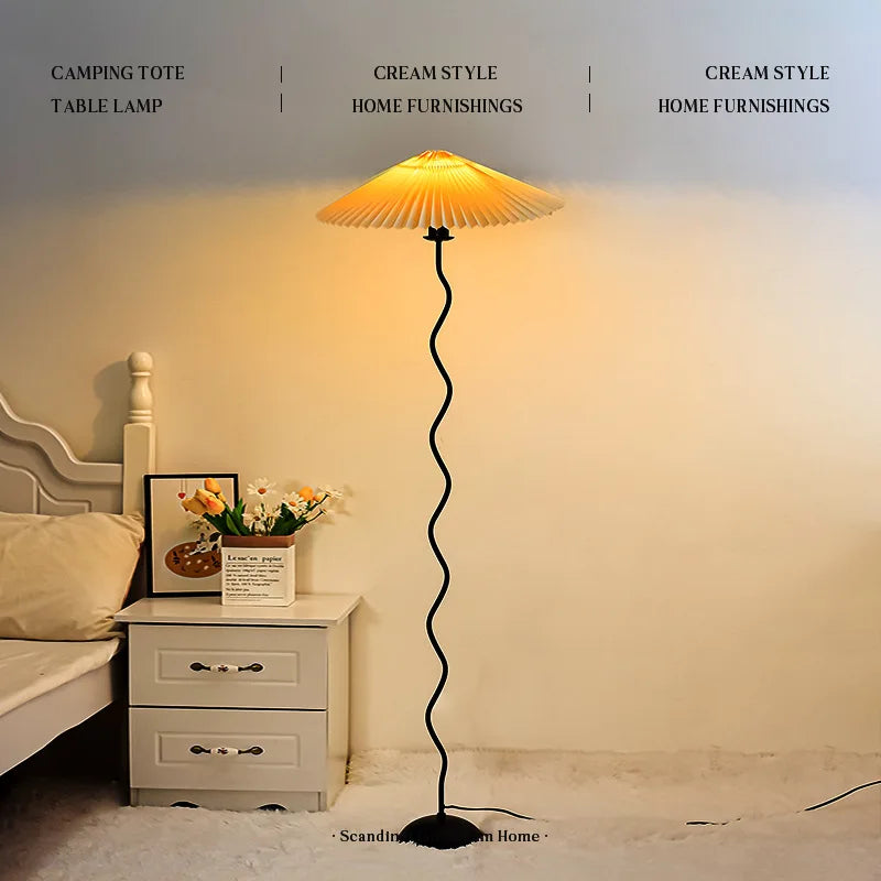 Medieval pleated lamp Japanese living room sofa lamp Nordic simple modern bedroom bedside warm atmosphere floor lamp