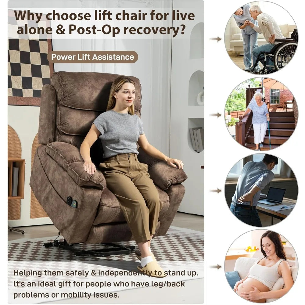 27in Extra Wide Power Lift Recliner Chair for Big Tall with Extended Footrest Heat Massage, Oversized Electric Lift Recliner Cha
