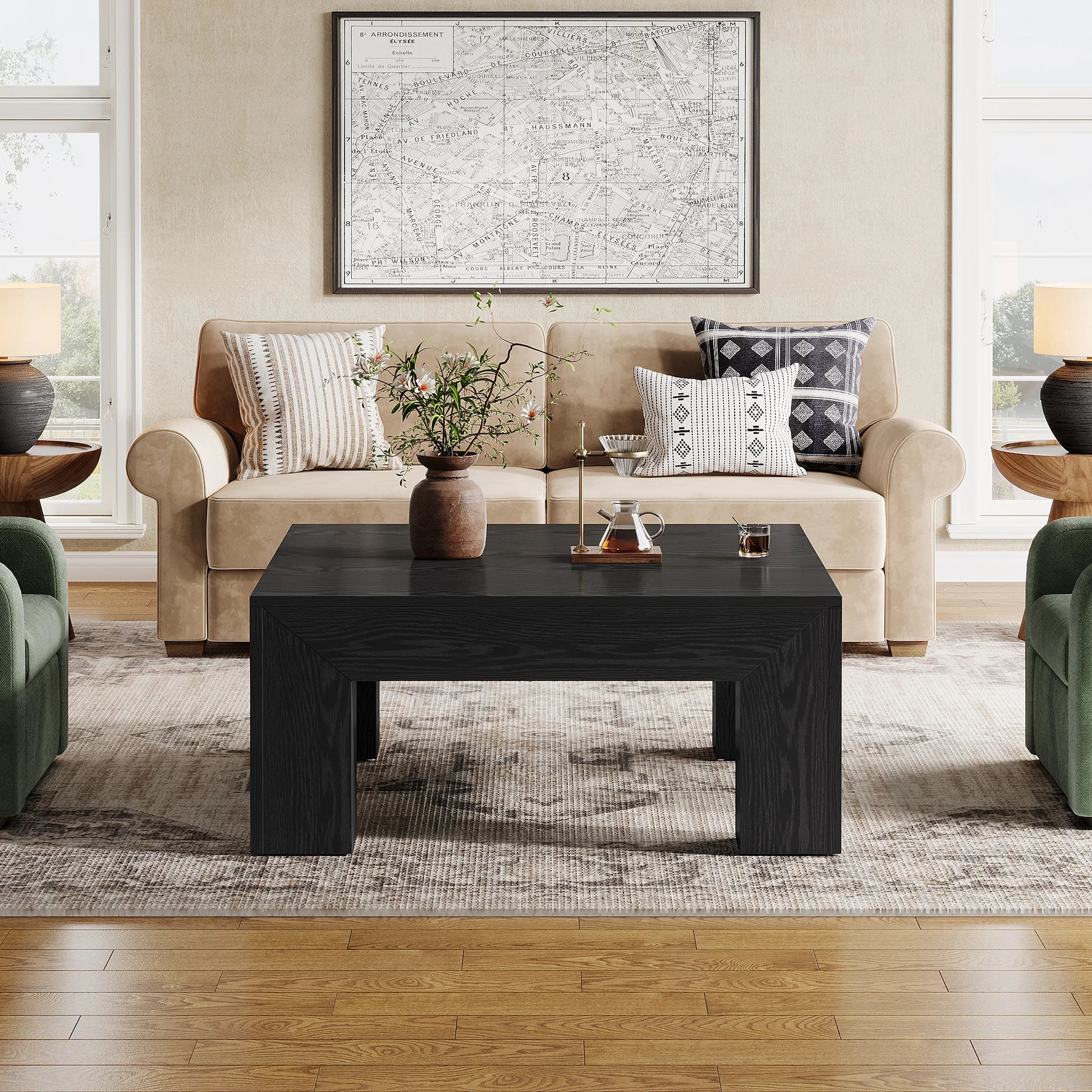 Tribesigns 39.4-Inch Square Farmhouse Coffee Table – MDF Accent Center Cocktail Table with Sturdy Wooden Legs