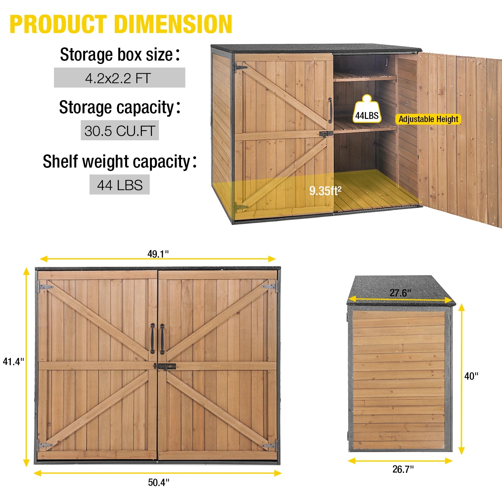 Outdoor Storage Shed | Strong Metal Frame|Storage Cabinet for Trash Cans and Yard Tools 4.2 ft. x 2.3 ft.