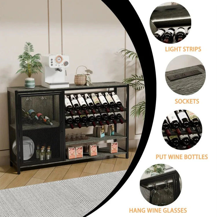 Wooden Wine Cabinet – Beverage Bar Cabinet with Mesh Storage