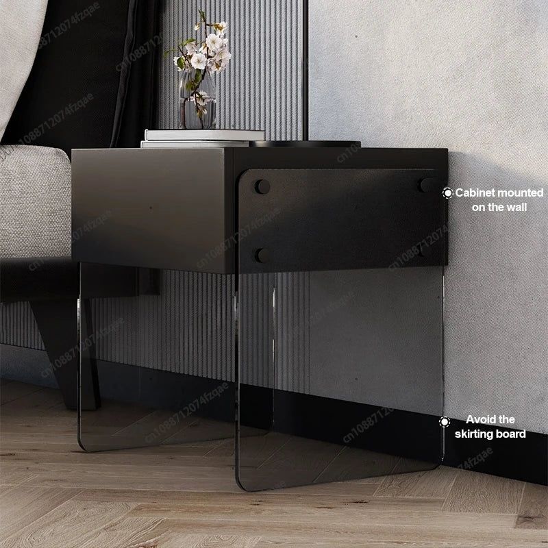 Italian Design Bedside Cabinet with Tempered Glass and Silent Drawer Organizer for Home Bedroom Furniture Eco Friendly Material