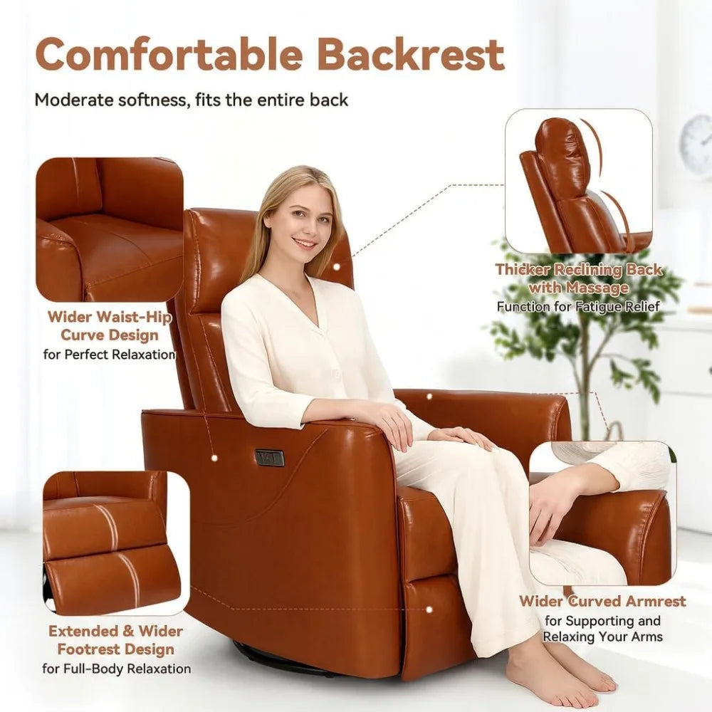Power Recliner Chair, Swivel Recliner Chair for Adults, Glider Recliner Nursery Chair with Massage and Heat