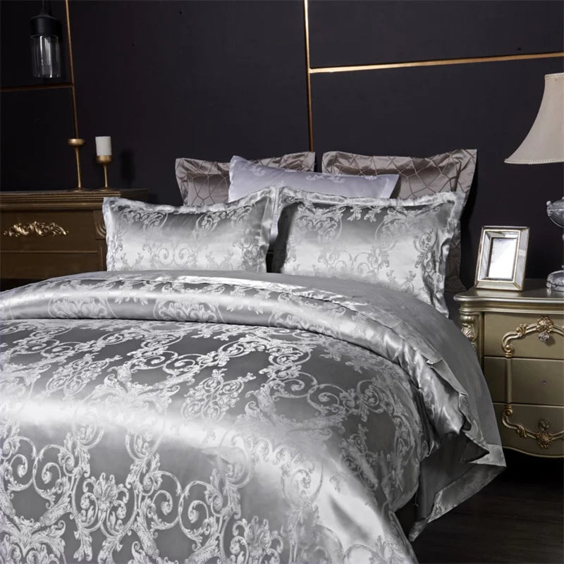 Luxury Satin Jacquard Single Double Duvet Cover Set High End European Wedding King Size Bedding Set Queen Size Quilt Cover Set