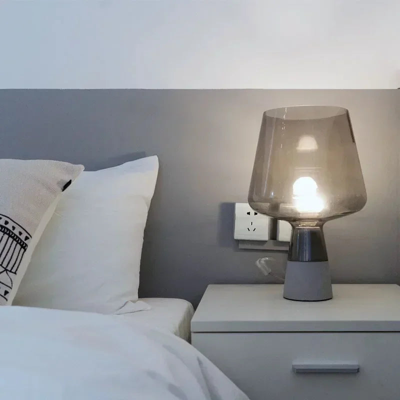 Modern Minimalist Cement Creative LED Desk Lamp Bedroom Bedside Study Hotel Living Room Grey Glass Art Light Home Decor Lighting