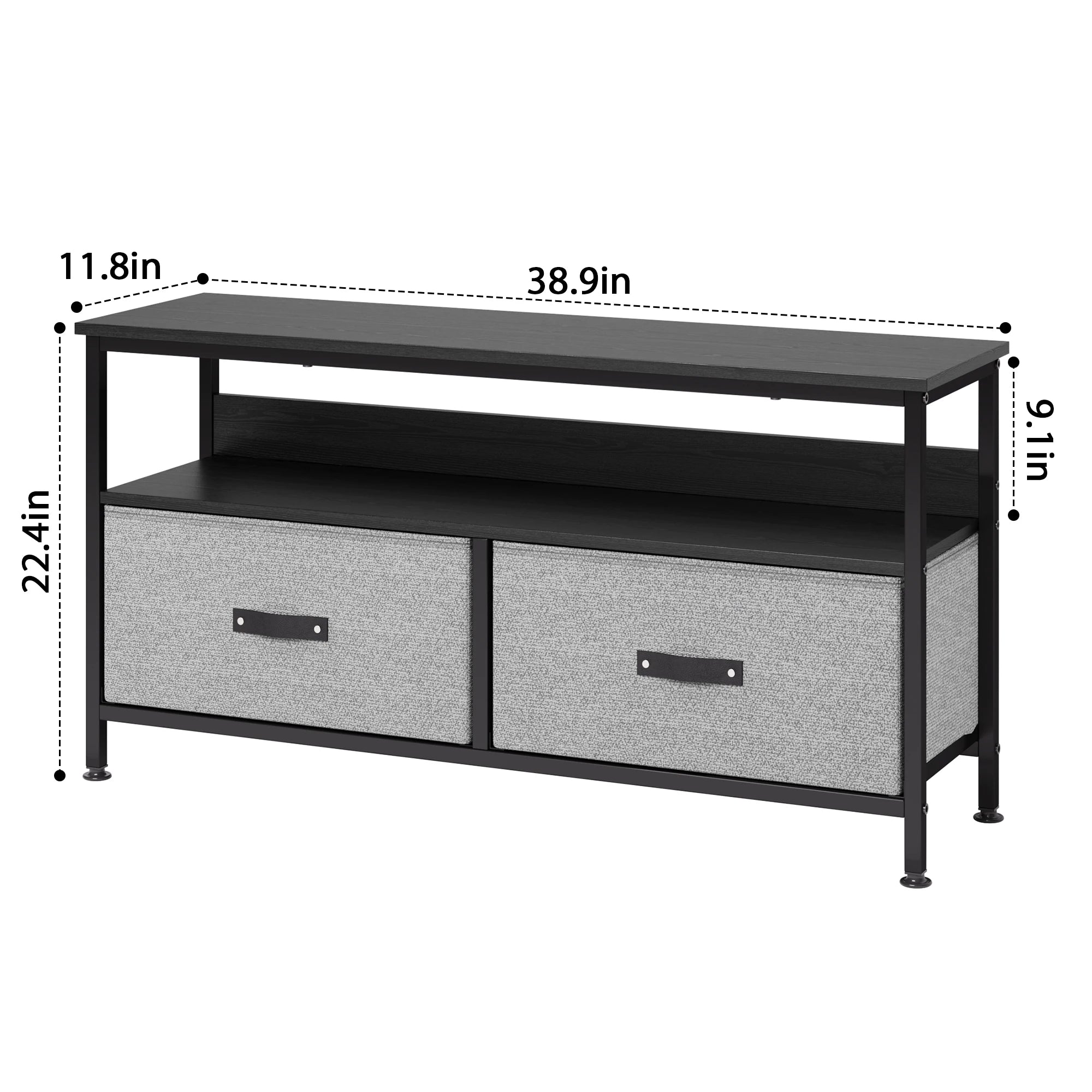 TV Console Stand Dresser with Storage Living Room 2-Drawer Entertainment Center with Open Shelf Fabric Drawer TV Cabinet
