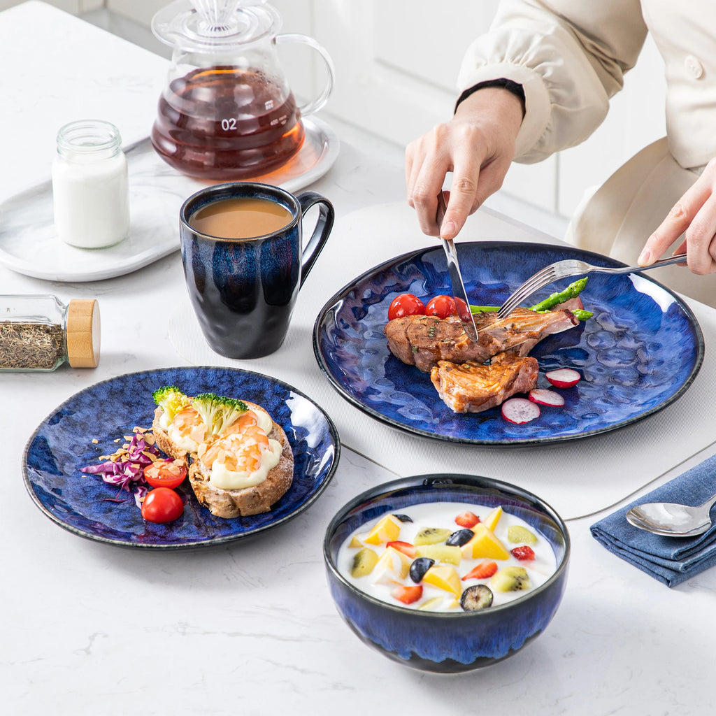 vancasso Starry Blue Reactive Glaze Dinnerware Set – 16, 32, or 48 Piece Ceramic Tableware Collection