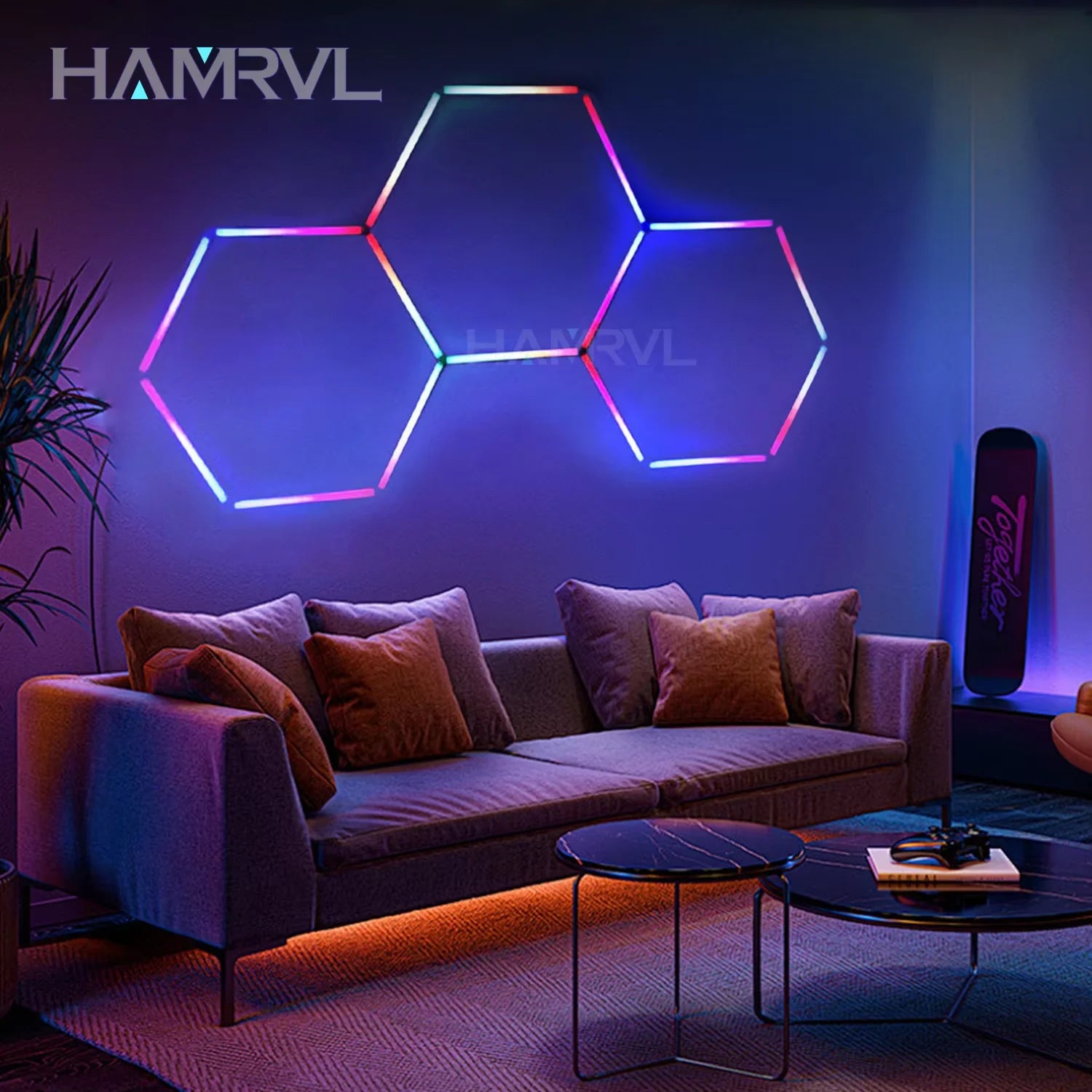 RGB Hexagon LED Garage Light - Hexagon panel light with multi changing music synchronization suitable for gym gaming room party