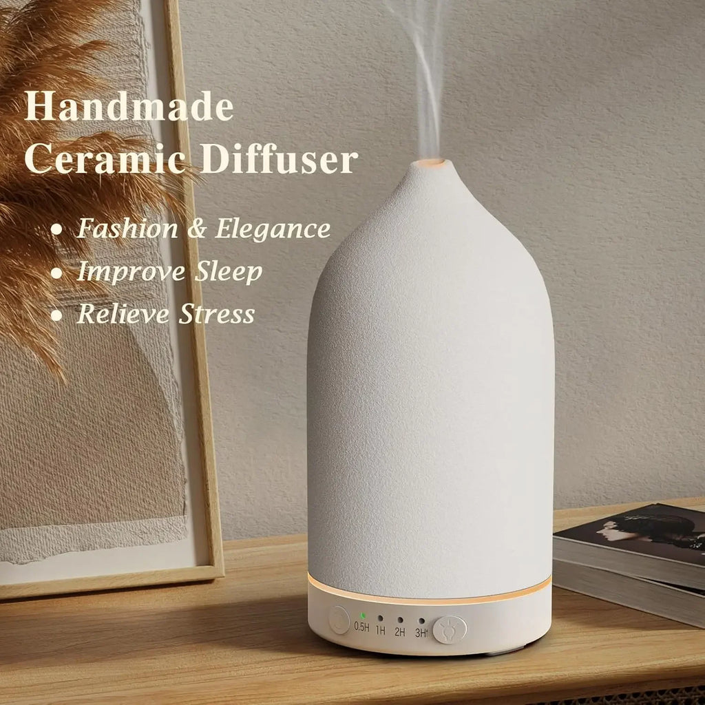100ML Ceramic Ultrasonic Essential Oil Diffuser – Aroma Humidifier with Timer & 7-Color LED Lights