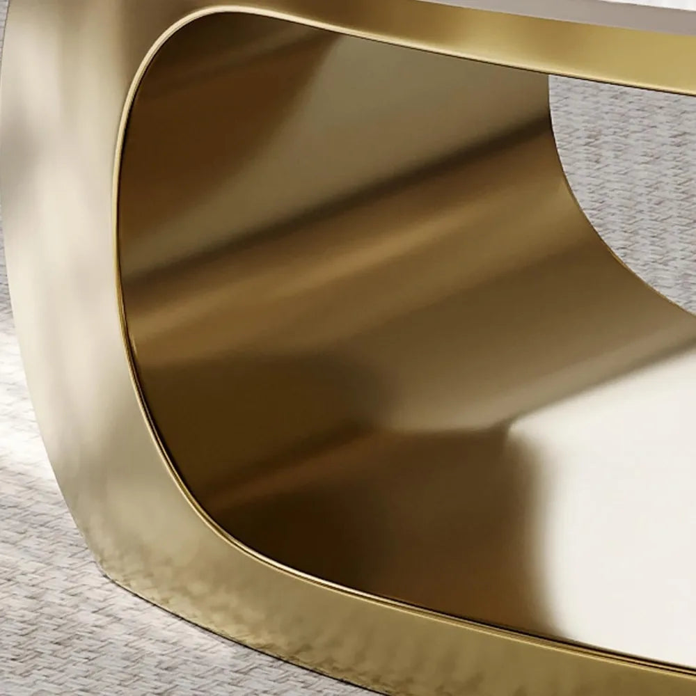 Oval Marble Coffee Table – 51.2” Modern Industrial Center Table with Gold Base