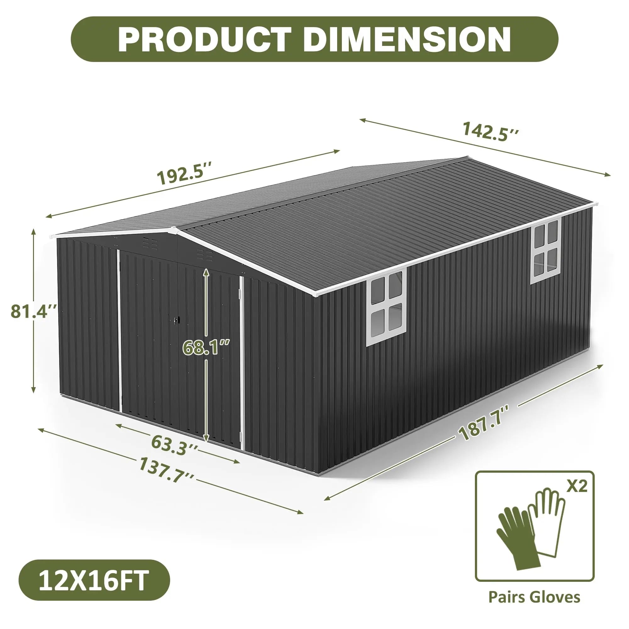 VIWAT 10x10~12x18FT Outdoor Metal Storage Heavy-Duty Frame Shed w/ Lockable Door, Heavy-Duty Tool Shed For Backyard Patio Graden