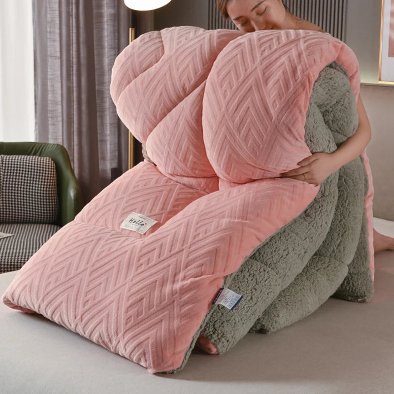 Embossed Velvet Thickened Warm Winter Comforter Soft Solid Color Coral Fleece Weighted Blanket for Bed Queen Size Sleeping Quilt