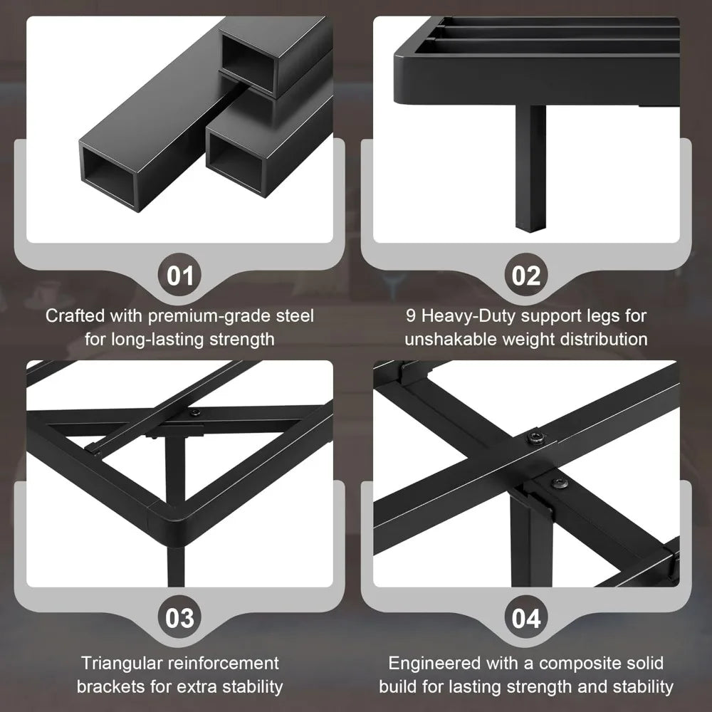 Full Size Floating Bed Frame with Charging Station & LED Lights – Heavy-Duty Steel Slats (Black)