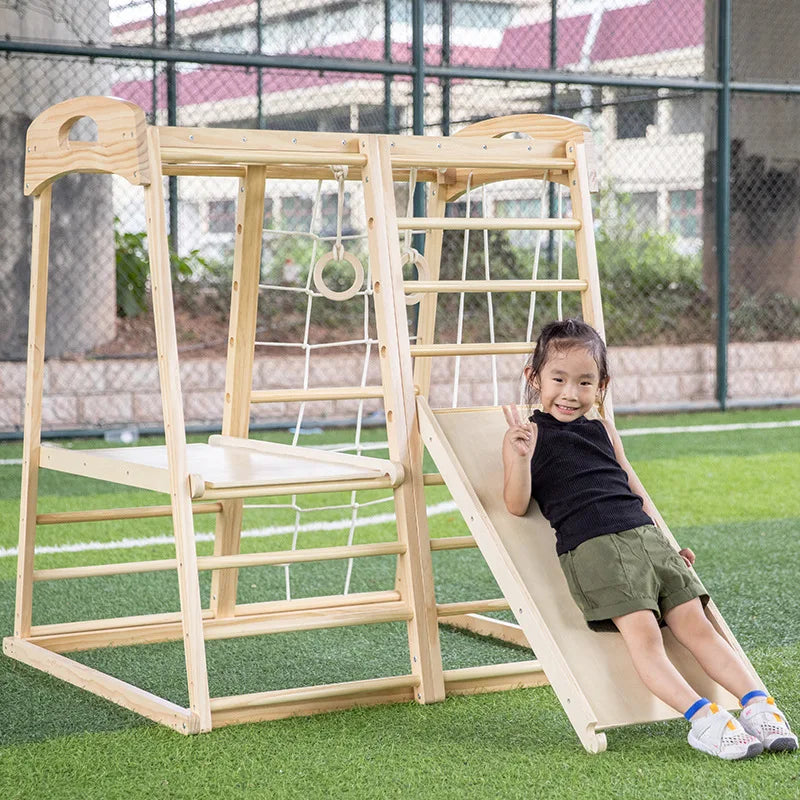 Wooden Jungle Gym for Kids – Indoor & Outdoor Climbing Set with Slide & Swing
