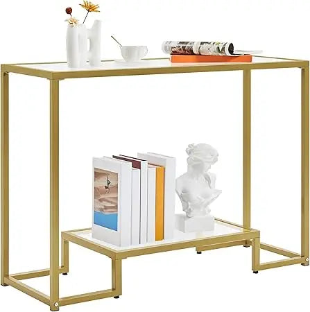 42 Inch Console Table with Tempered Glass, Narrow Entryway Sofa Table, 2-Tier Hallway Table, Ideal for Entrance Stands and Livin
