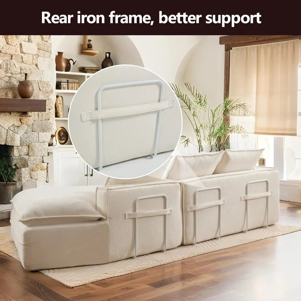Oversized Deep Seat Cloud Couch-4-Seater Boneless Sectional Sofa for Living Room, Ready-to-Relax Large Modern Sofa