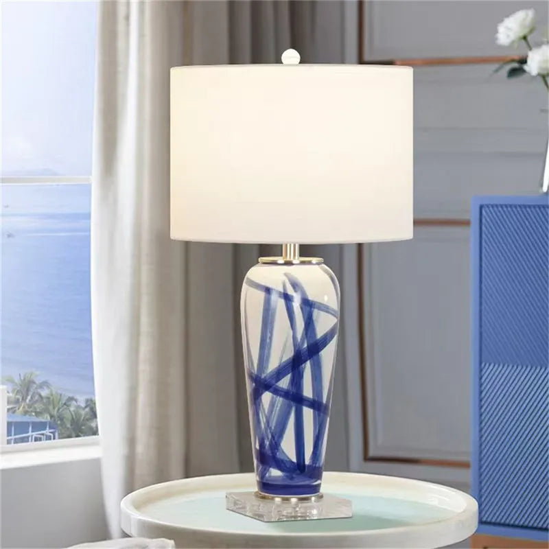 Contemporary Luxury Ceramic Table Lamp LED American Creativity Living Room Bedroom Study Villa Hotel Bedside Desk Light