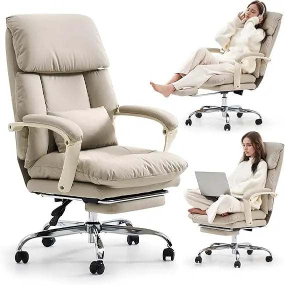 Office Chair with Foot Rest, Ergonomic Executive Office Chair with Arms, Reclining High Back PU Leather Comfy Swivel Compu