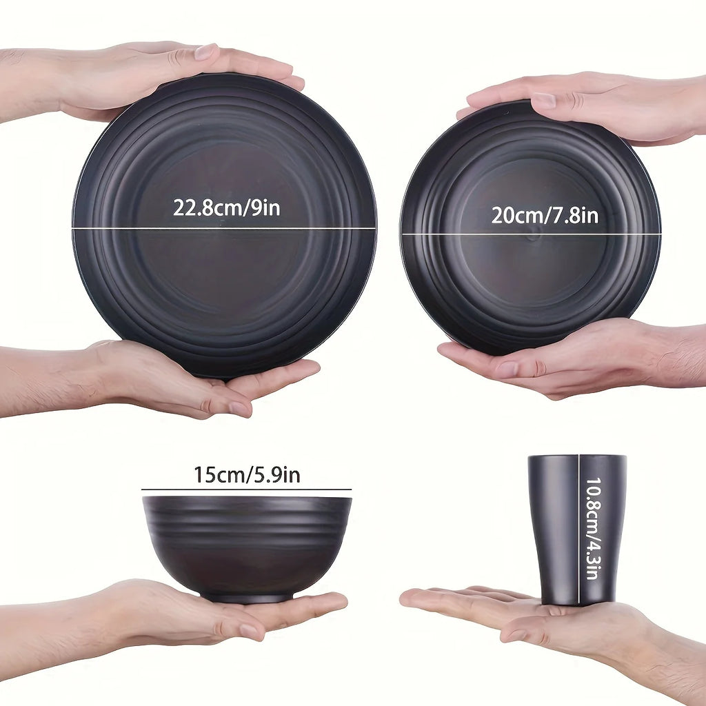 16-Piece Unbreakable Plastic Dinnerware Set – Microwave & Dishwasher Safe Plates, Bowls & Cups