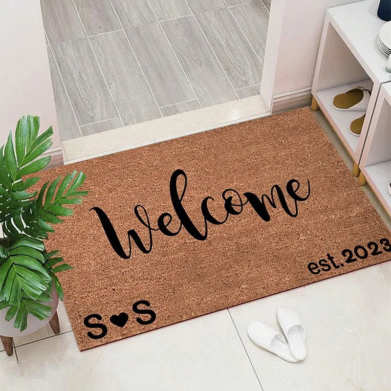 Welcome Inspired Patterned Door Mat Artistic Elegant Print Mat Non Slip Floor Mat For Entryway Doorstep Home Decor