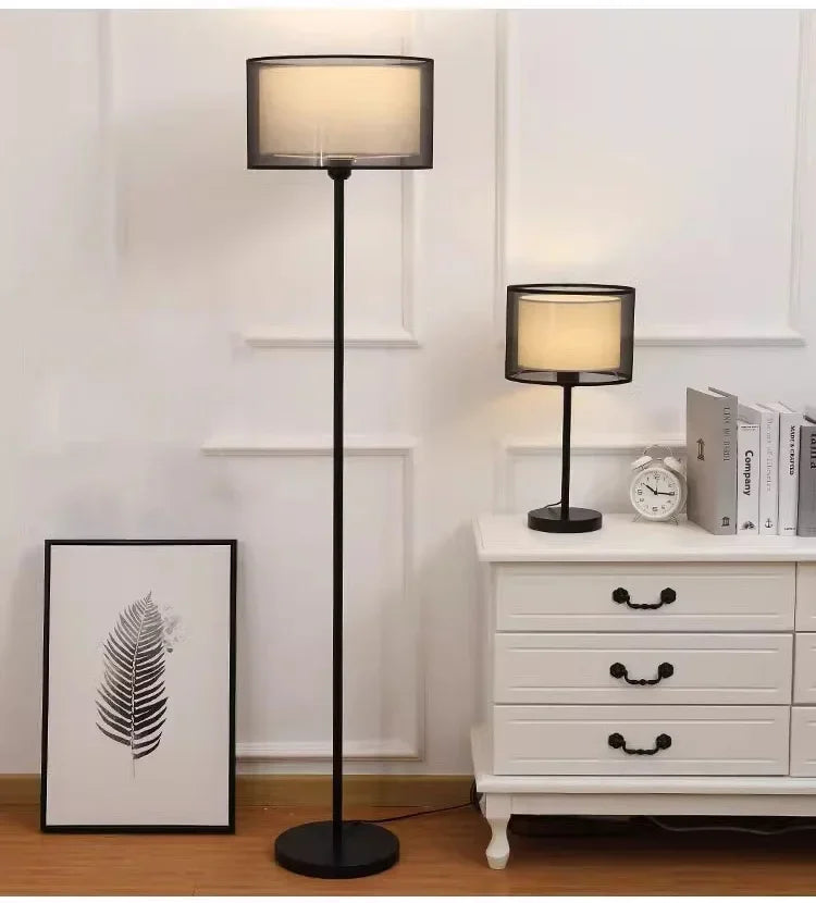 LED Modern Creative Circular White Black Fabric Lampshade Floor Lamp Living Room Bedroom Home Indoor Atmosphere Decoration Light