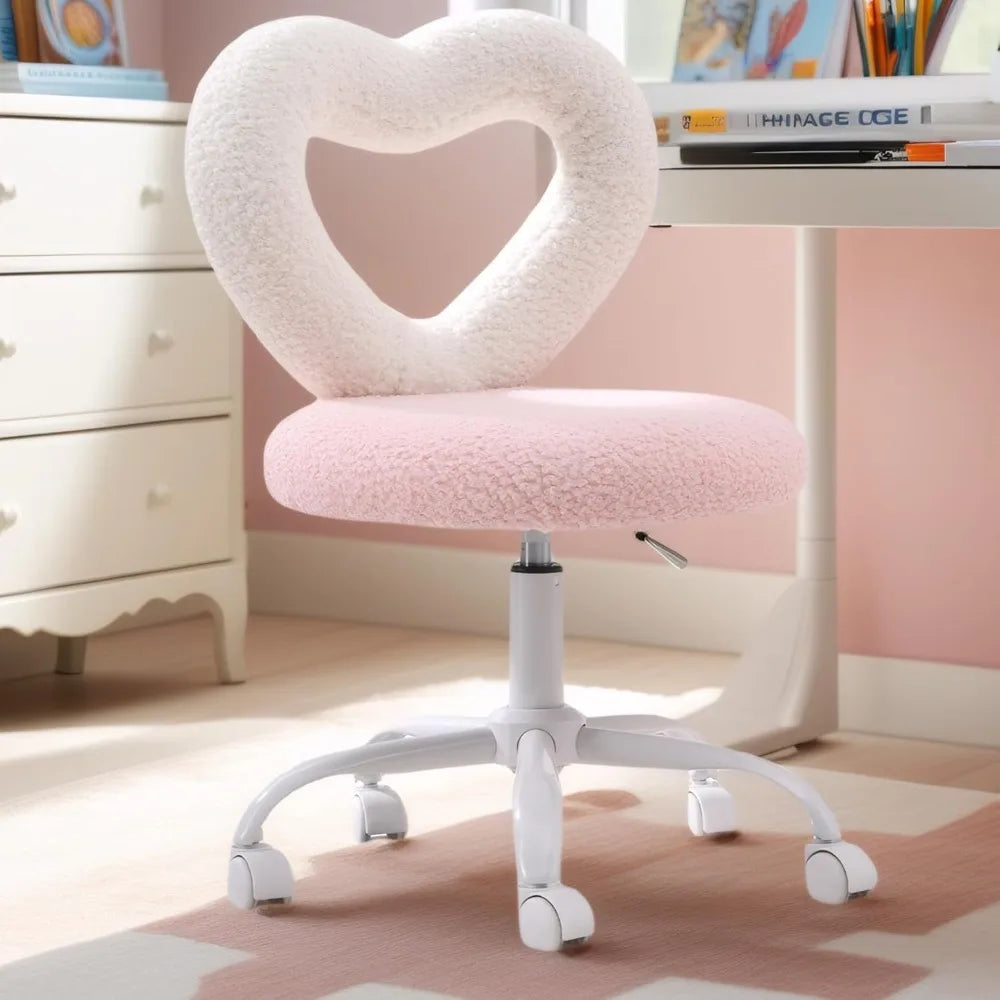 360’ Swivel Kids Chairs Computer Chairs with Wheels，Adjustable Heart Children Chair Study Upholstered Vanity Chai