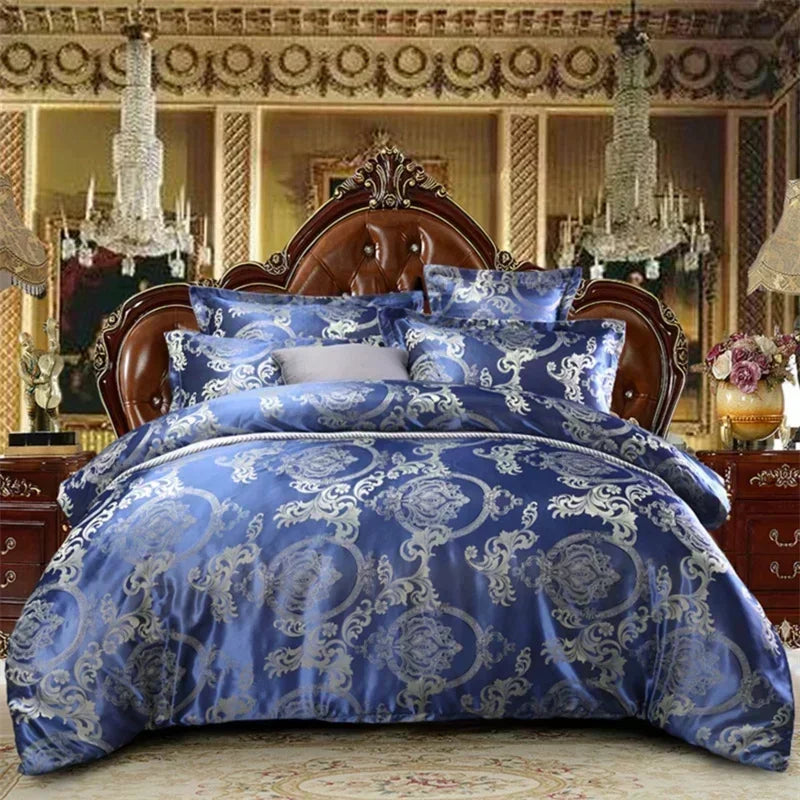 Luxury Satin Jacquard Single Double Duvet Cover Set High End European Wedding King Size Bedding Set Queen Size Quilt Cover Set