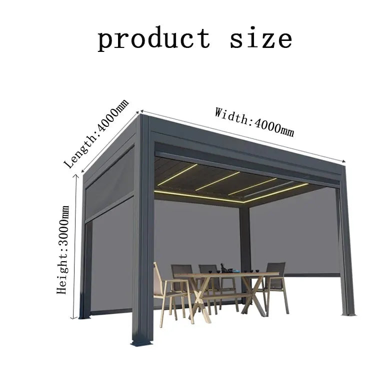 Electric Adjustable Bioclimatic Louvered Motorized Aluminous Waterproof Outdoor Living Garden Pergolas Gazebo Sunroom Pavilion