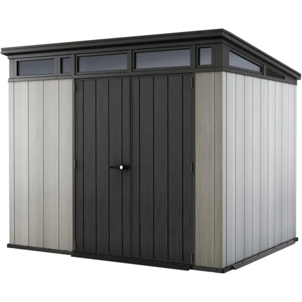 All-Weather Storage Shed: 9x7 Ft with Skylight, Window, Built-In Ventilation, Walls, and Lockable Double Doors for Outdoor Equip